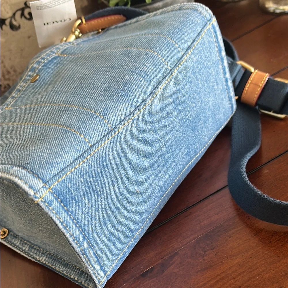 Coach Mini Cargo Denim Tote with Leather Accents